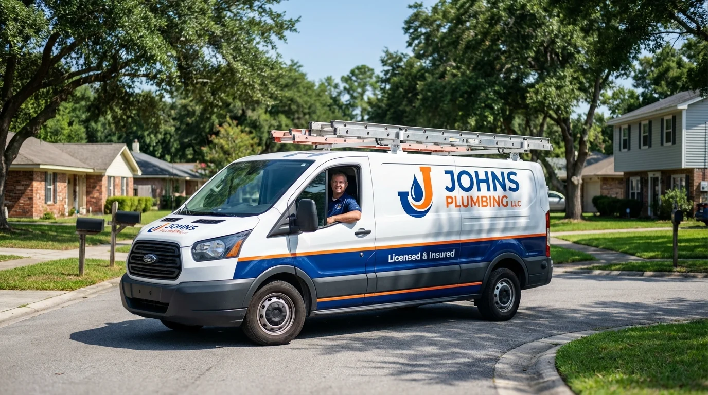 Johns Plumbing LLC service van in Hanson, MA