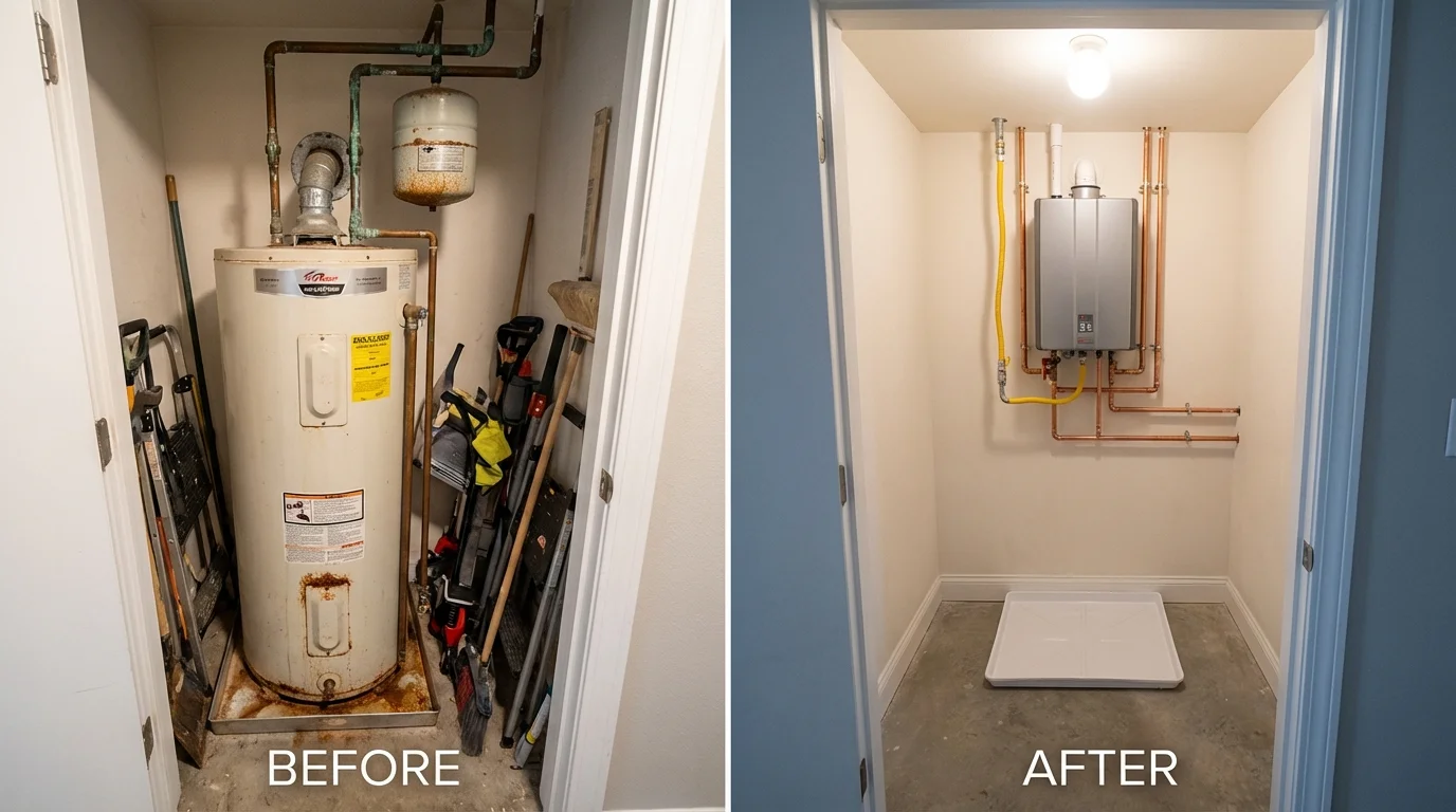 Tank water heater versus wall-mounted tankless unit comparison for Hanson, MA homeowners